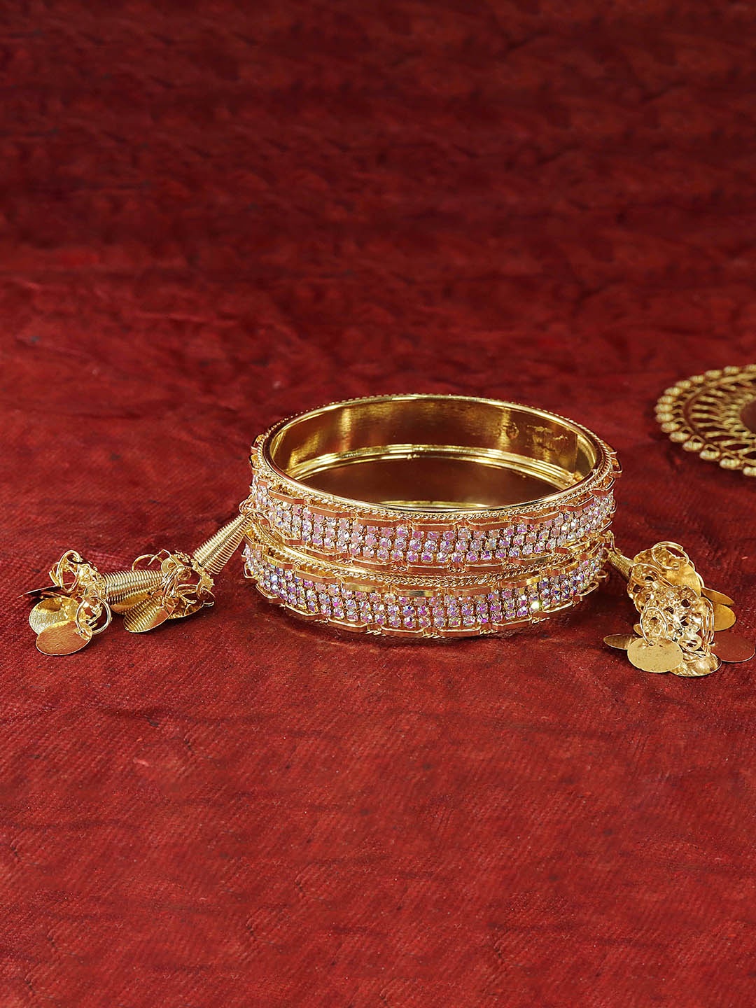 

ZULKA Set Of 2 Gold-Plated Cubic Zirconia-Studded Latkan Bangles