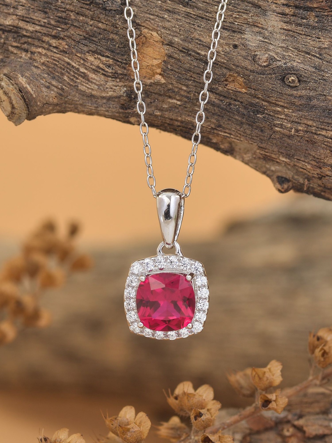 

Ornate Jewels 925 Sterling silver Cushion Cut Red Ruby Pendant with Chain