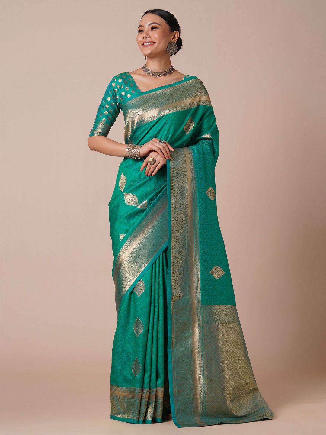 

House of Pataudi Bagh Woven Design Banarasi Silk Saree, Green