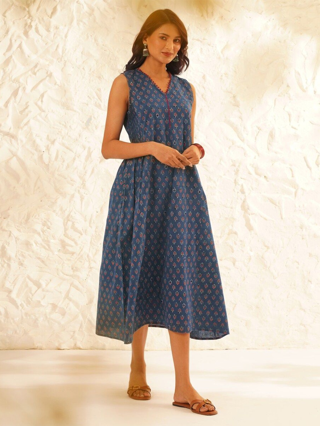 

JAYPORE Ethnic Motifs Print A-Line Maxi Dress, Blue