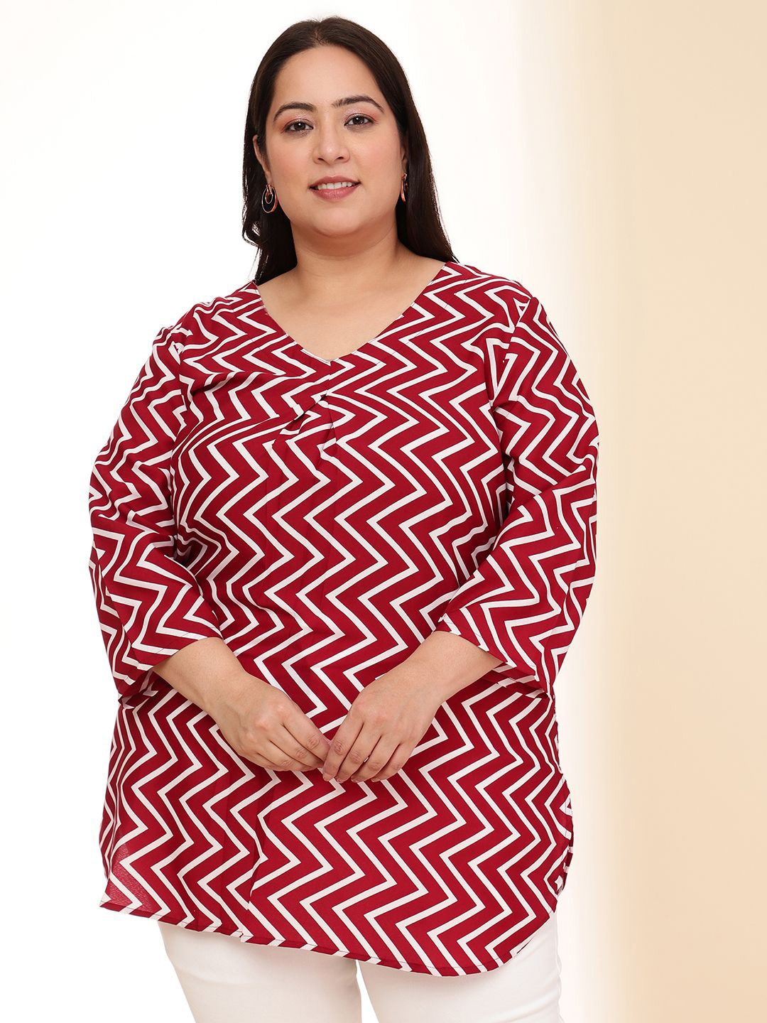 

DressBerry Women Abstract Printed V-Neck Plus Size Top, Maroon