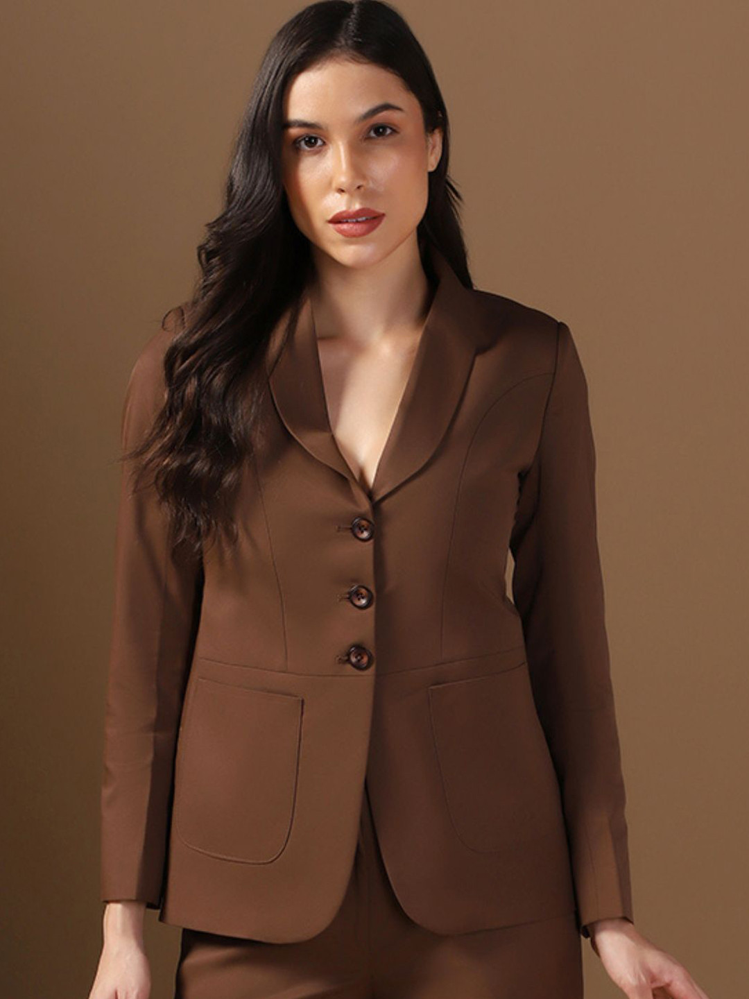 

TAHVO Slim-Fit Single Breasted Blazer, Brown