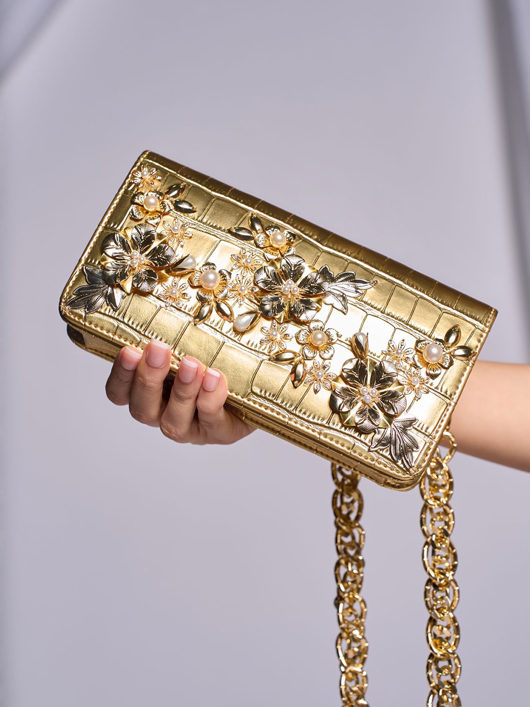 

Papa Don't Preach Women Leather Structured Handheld Bag, Gold