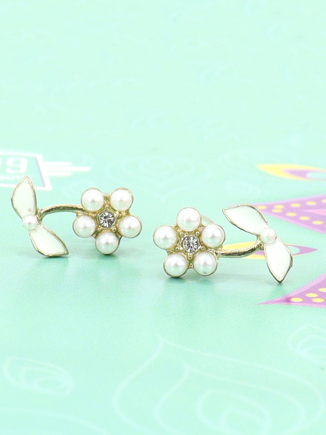 

Krelin Stainless Steel Stone Studded & Beaded Classic Studs, Gold