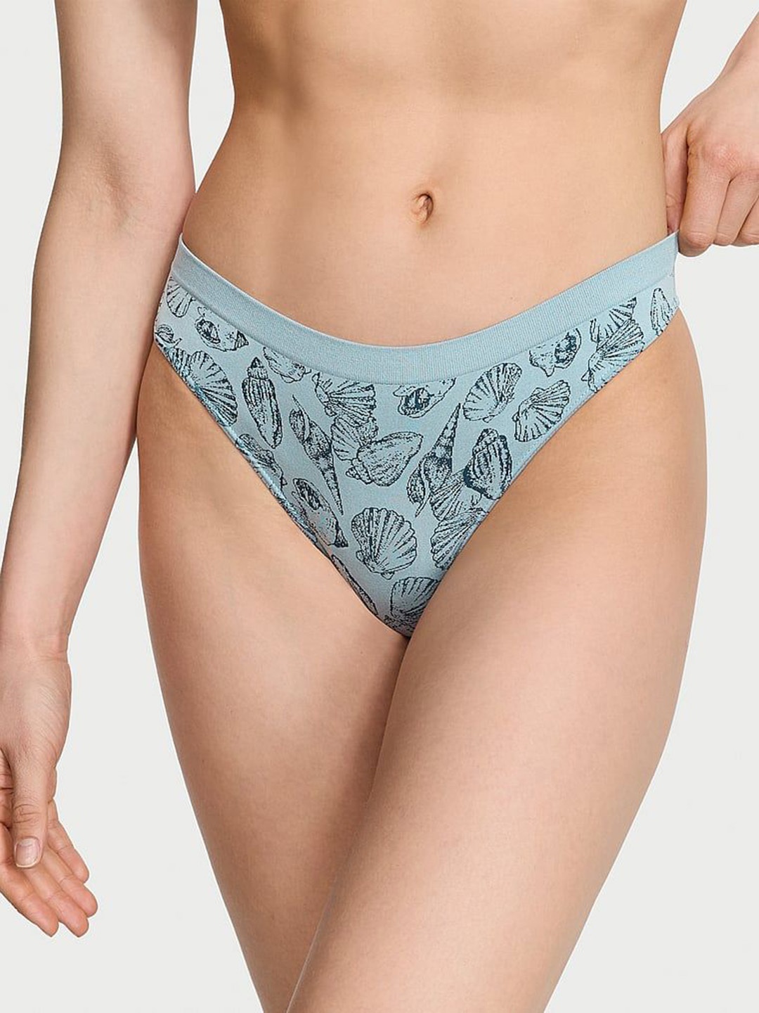 

Victoria's Secret Printed Mid-Rise Thong Briefs - 1124632567MQ, Blue