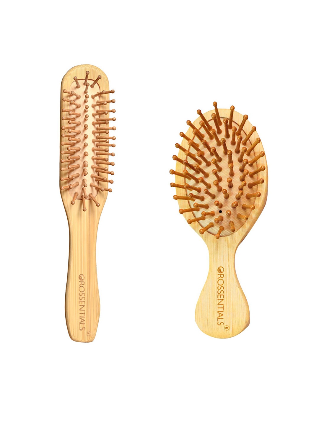 

OROSSENTIALS Set Of 2 Wooden Hair Brush, Brown