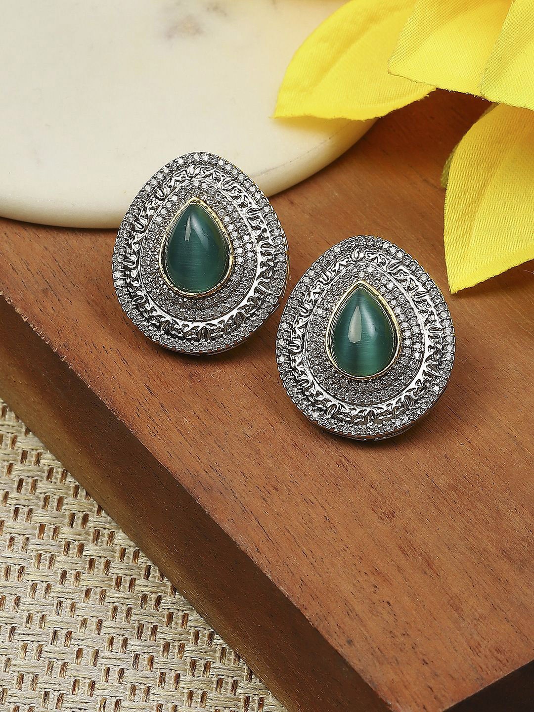 

Biba Gold-Plated Stone Studded & Beaded Contemporary Studs, Green
