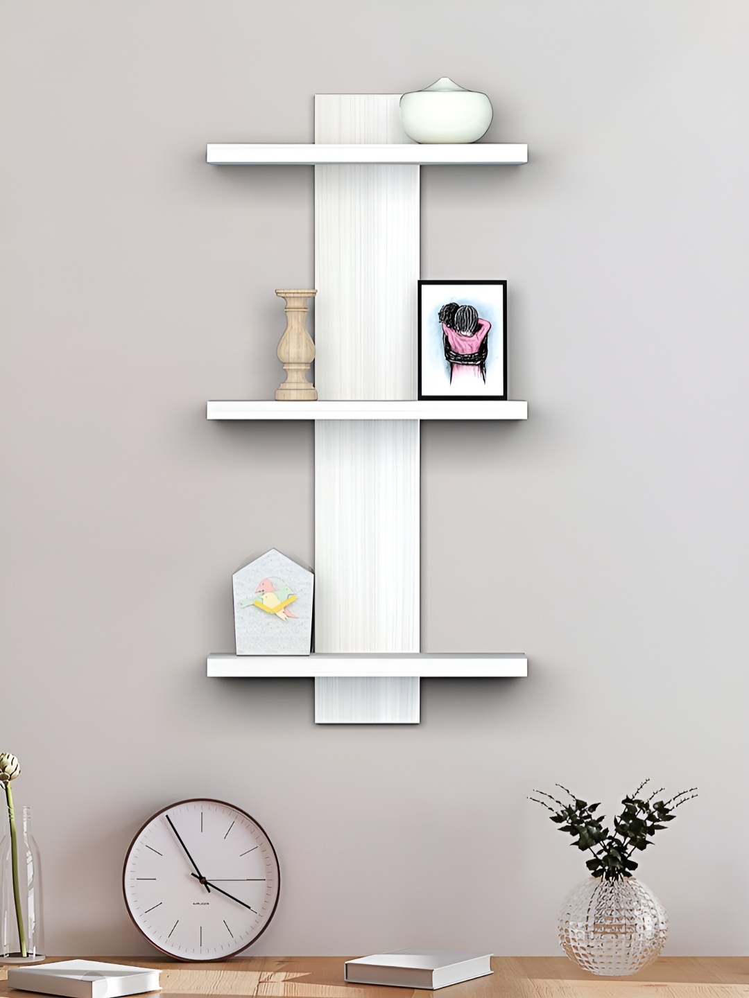 

RANDOM White Engineered Wood Wall Shelf with Storage Shelf