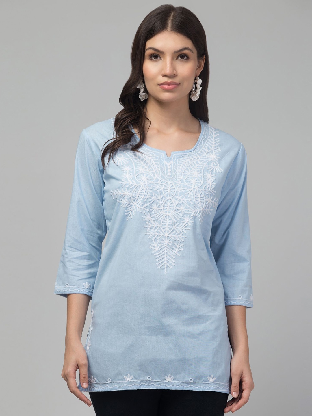 

FAMBEE Women Floral Embroidered Pure Cotton Kurti, Blue