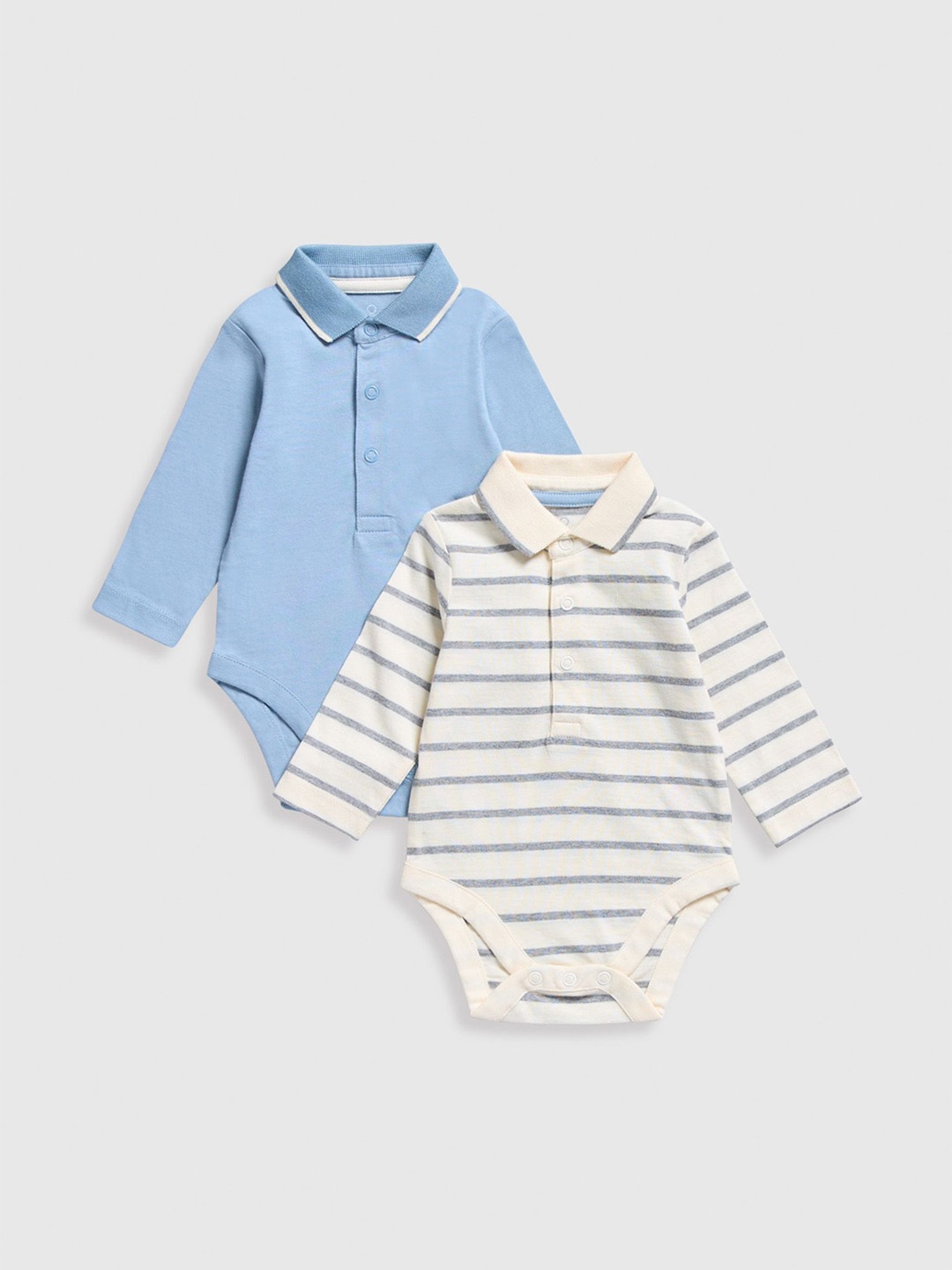 

mothercare Infant Boys Pack Of 2 Striped Pure Cotton Bodysuits, Blue