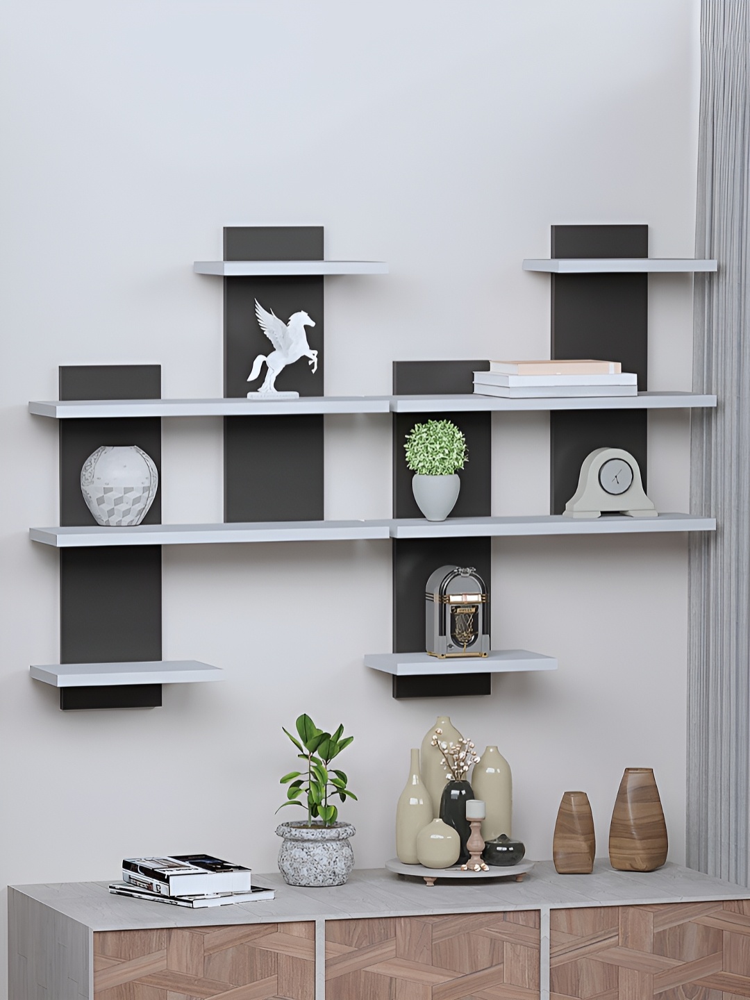 

RANDOM White & Grey 2 Pieces Engineered Wood Multipurpose Storage Wall Shelf