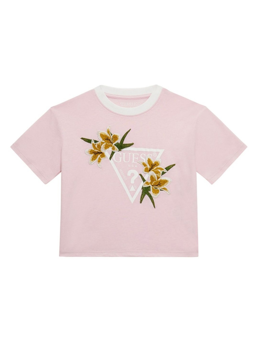 

GUESS kids Girls Floral Printed Round Neck Cotton T-shirt, Pink