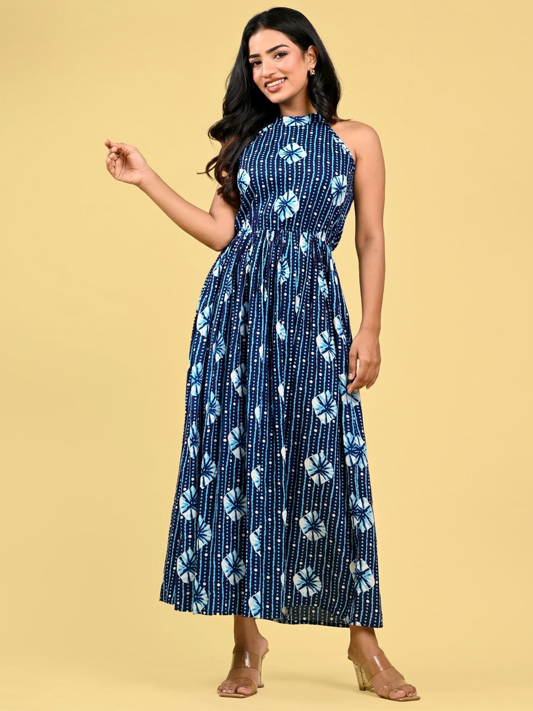 

FCV Women Print Fit & Flare Maxi Dress, Blue