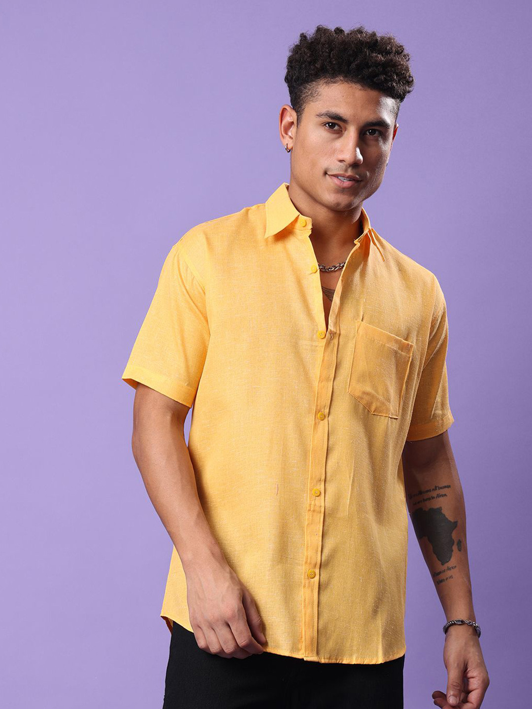 

KLOSET BY RIAG Men Classic Spread Collar Solid Cotton Casual Shirt, Yellow