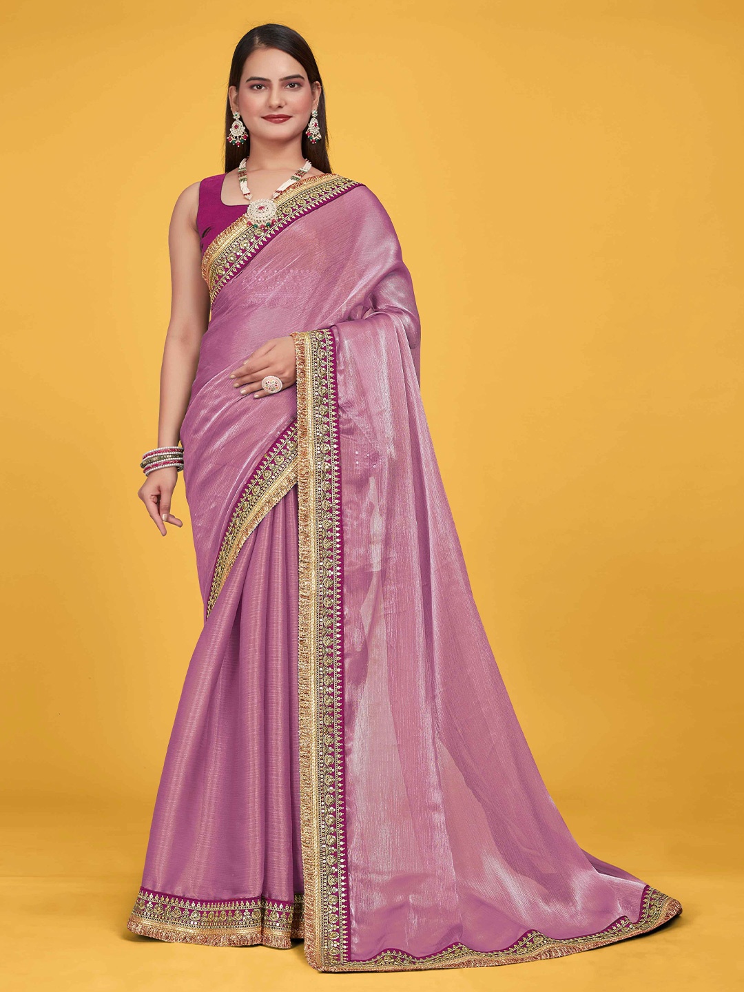 

MANOHARI Embellished SequinnedOrganza Saree, Purple