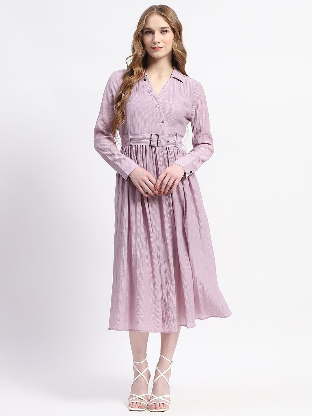 

Madame Women Shirt Collar Fit & Flare Dress, Mauve
