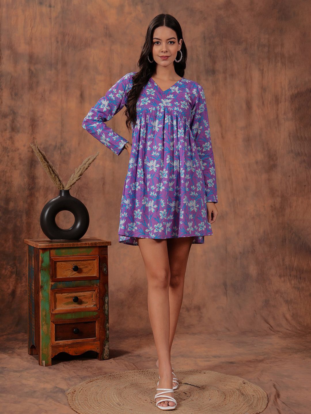 

SHIONS Floral Print A-Line Dress, Purple
