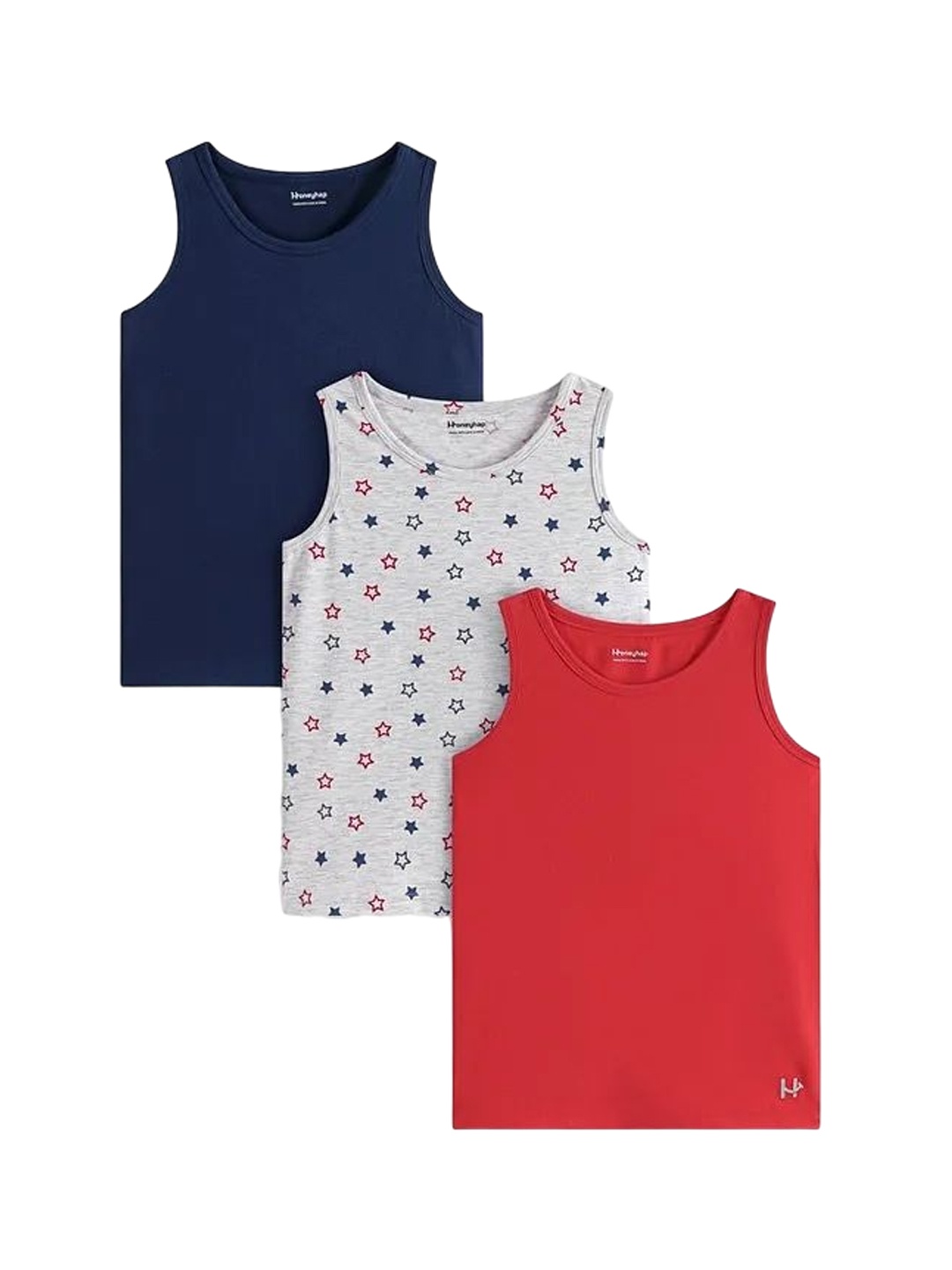 

Honeyhap Kids-Boys Pack Of 3 Cotton Jersey Vests 15985433, Red