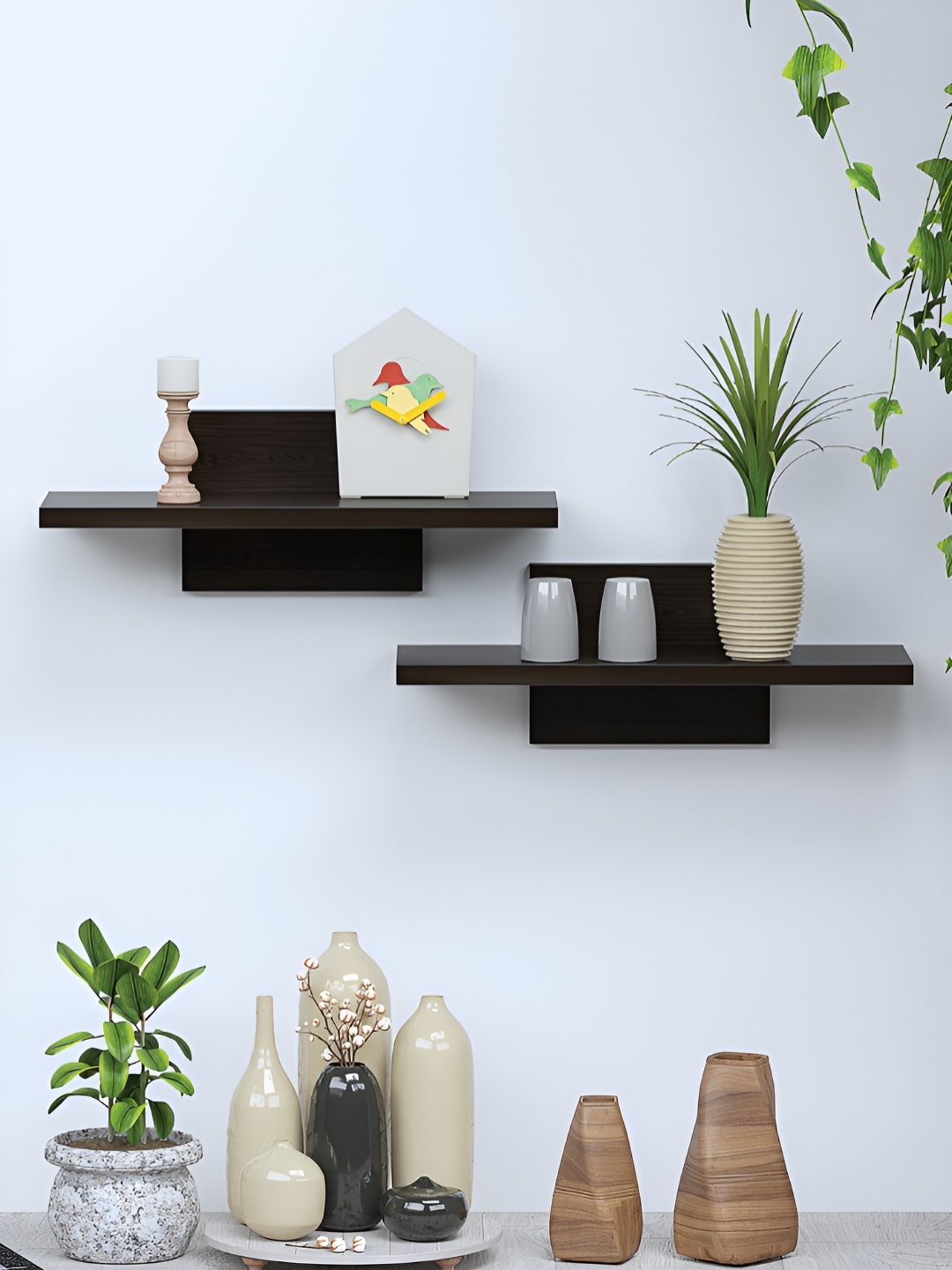 

RANDOM Black 2 Pieces Engineered Wood Wall Shelf