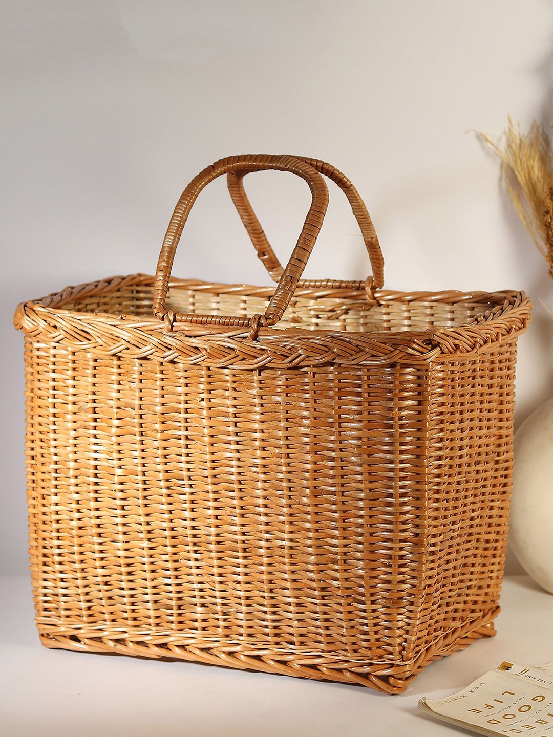 

HABERE INDIA Textured Bucket Tote Bag, Brown