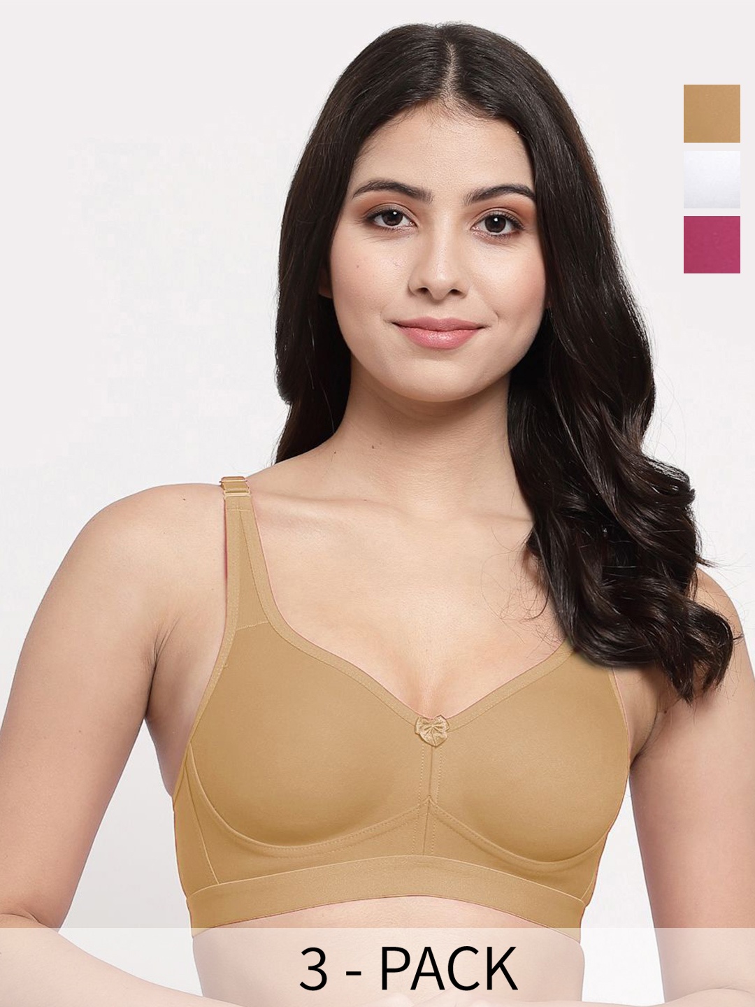 

College Girl Women Pack of 3 Full Coverage Lightly Padded and Non-Wired Bra, White