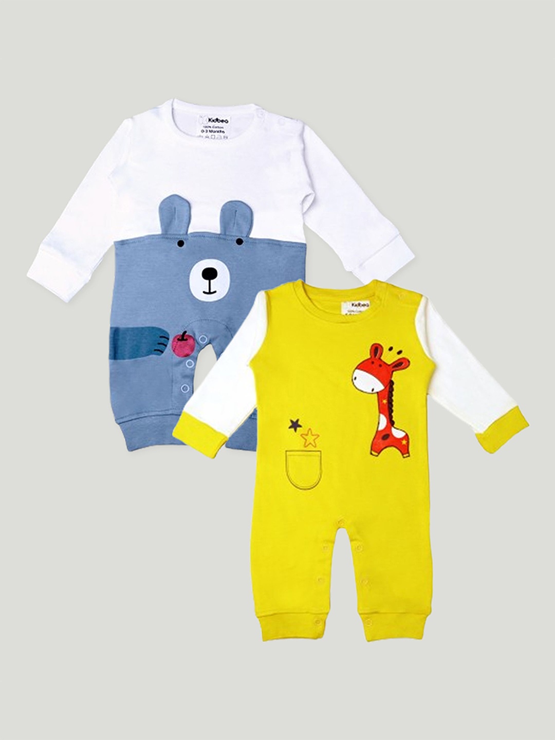 

Kidbea Infants Pack Of 2 Printed Organic Cotton Rompers, Yellow