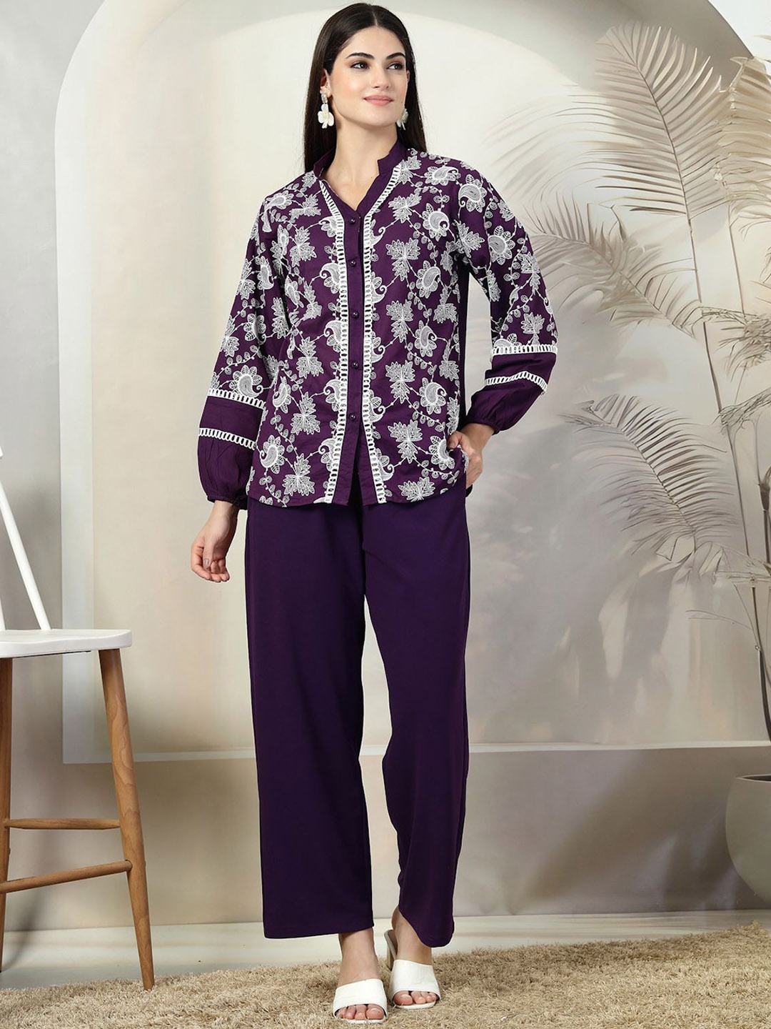 

plusS Embroidered Top With Trousers Co-Ords, Purple