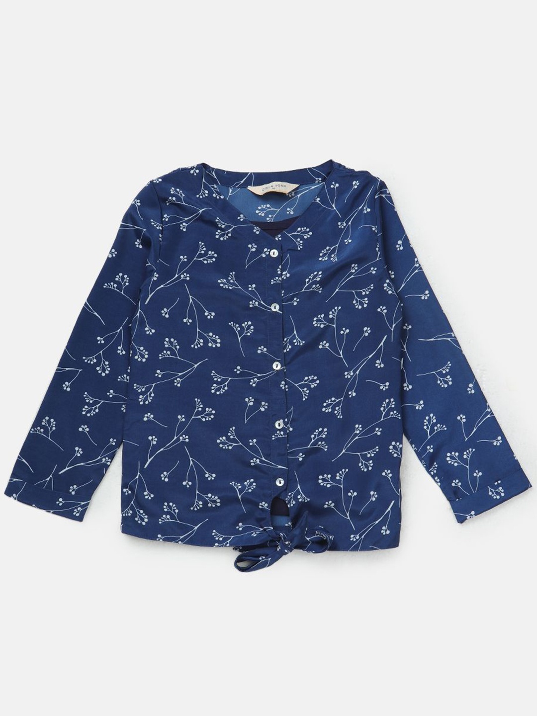 

Gini and Jony Girls Tropical Printed V-Neck Cotton Top, Navy blue