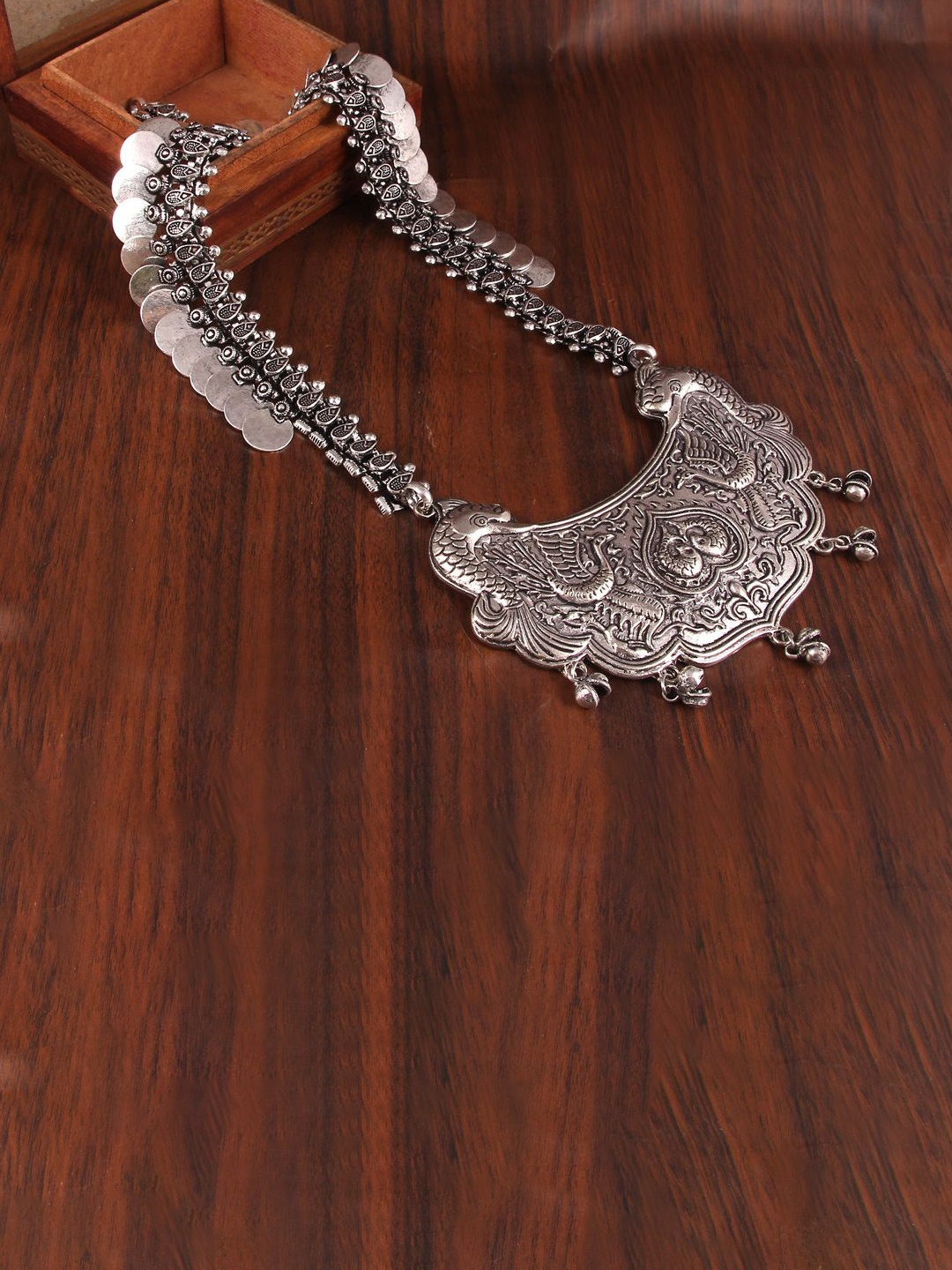 

VIRAASI Silver-Plated Oxidised Long Necklace