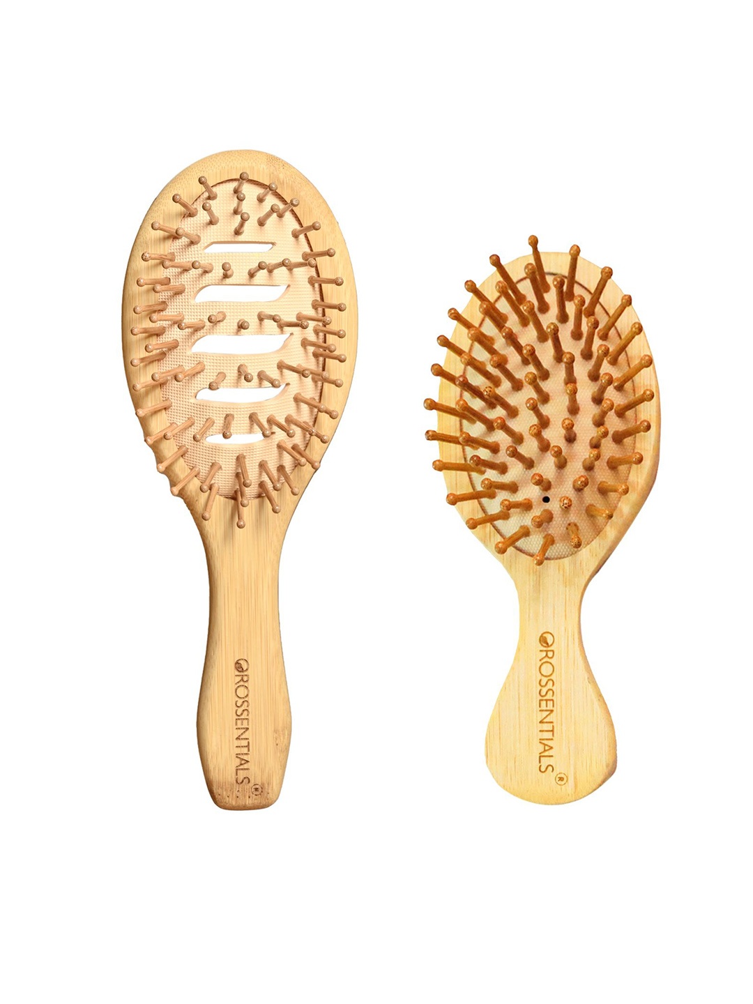 

OROSSENTIALS Set Of 2 Wooden Hair Brush, Brown