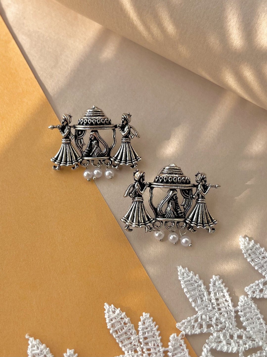 

SUBHAGALANKAR German Silver Plated Oxidised Beaded Doli Studs