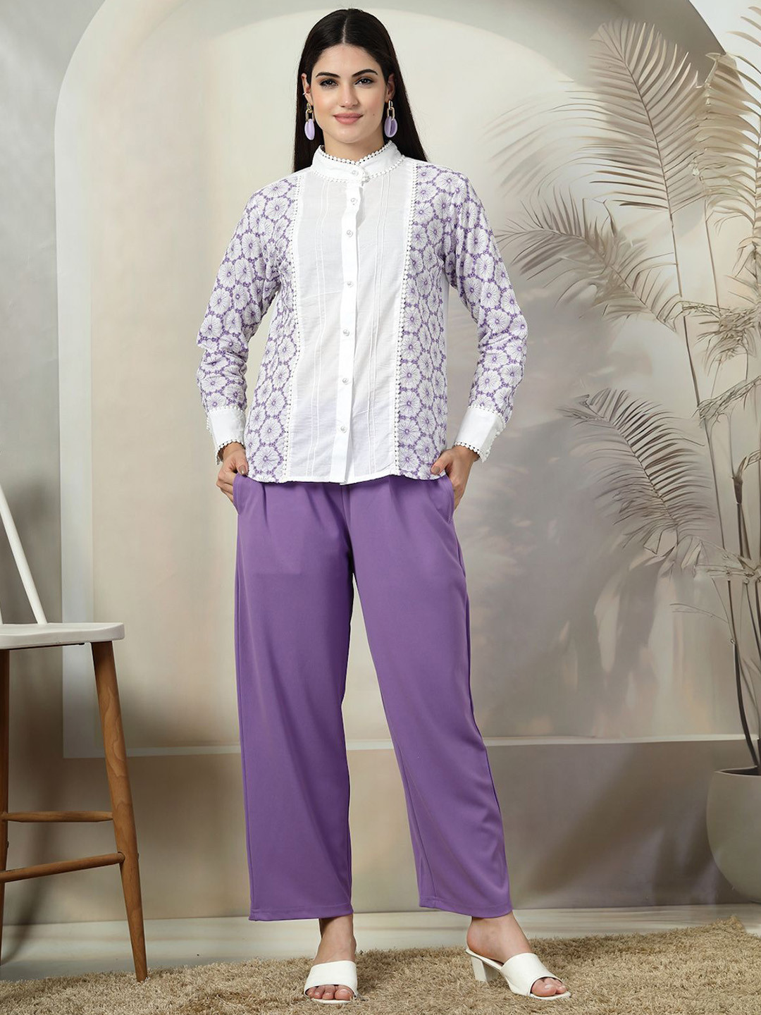 

plusS Embroidered Top With Trousers Co-Ords, White