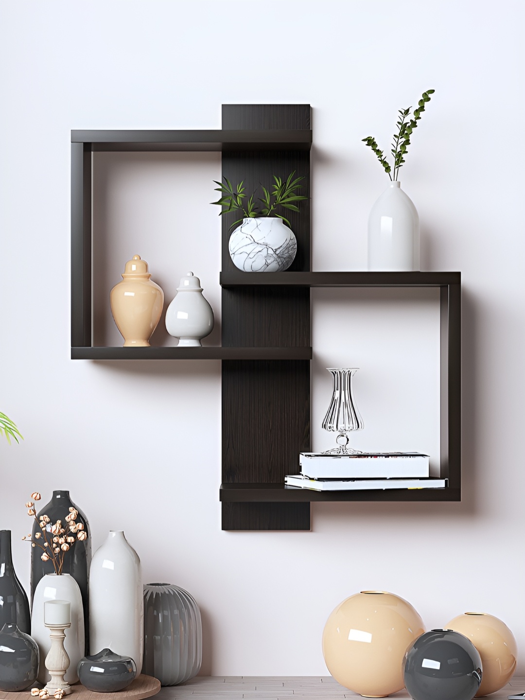 

RANDOM Black Engineered Wood Pocket Wall Shelf