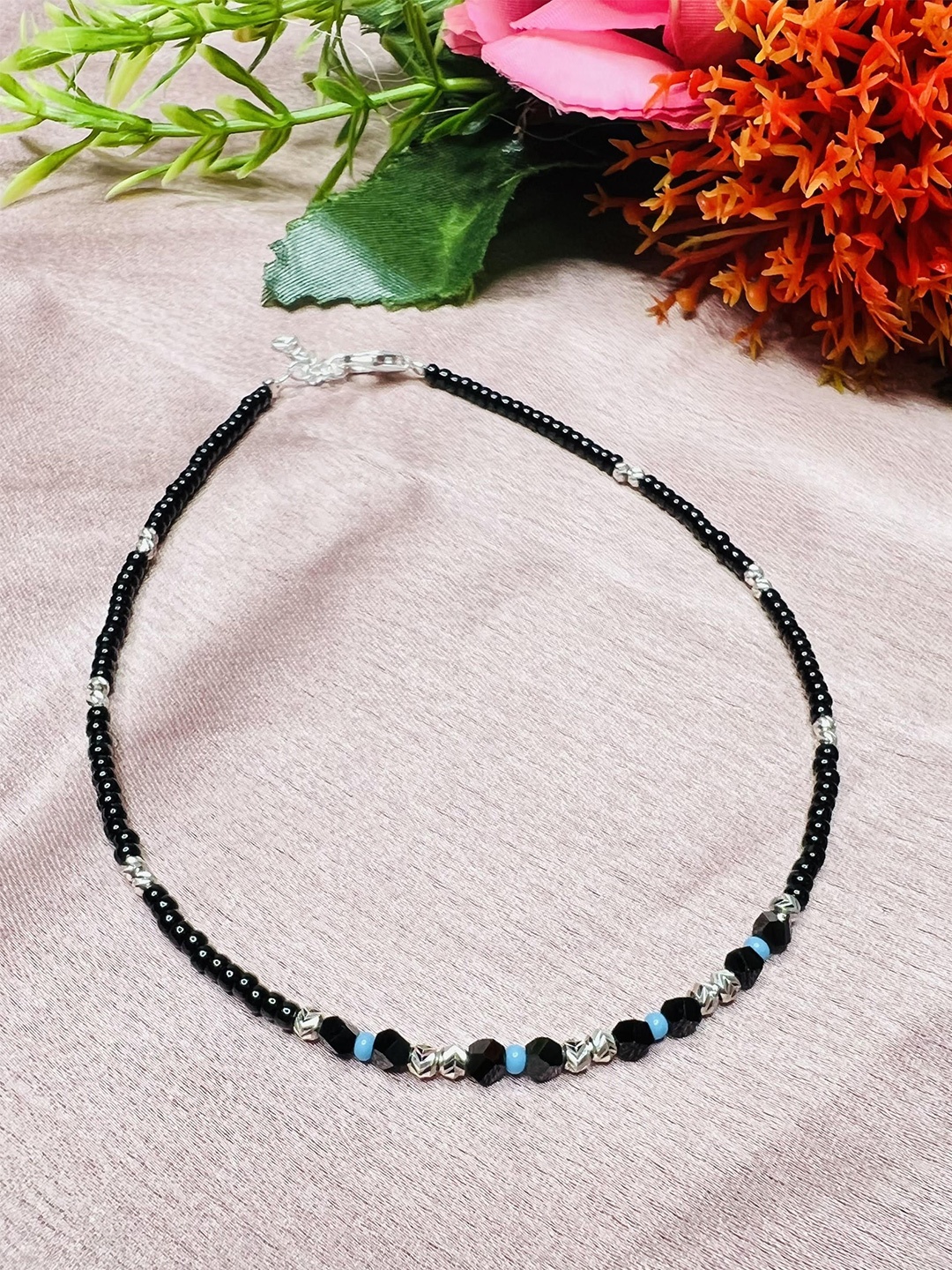 

Arte Jewels 92.5 Sterling Silver Beaded Single Anklet, Black