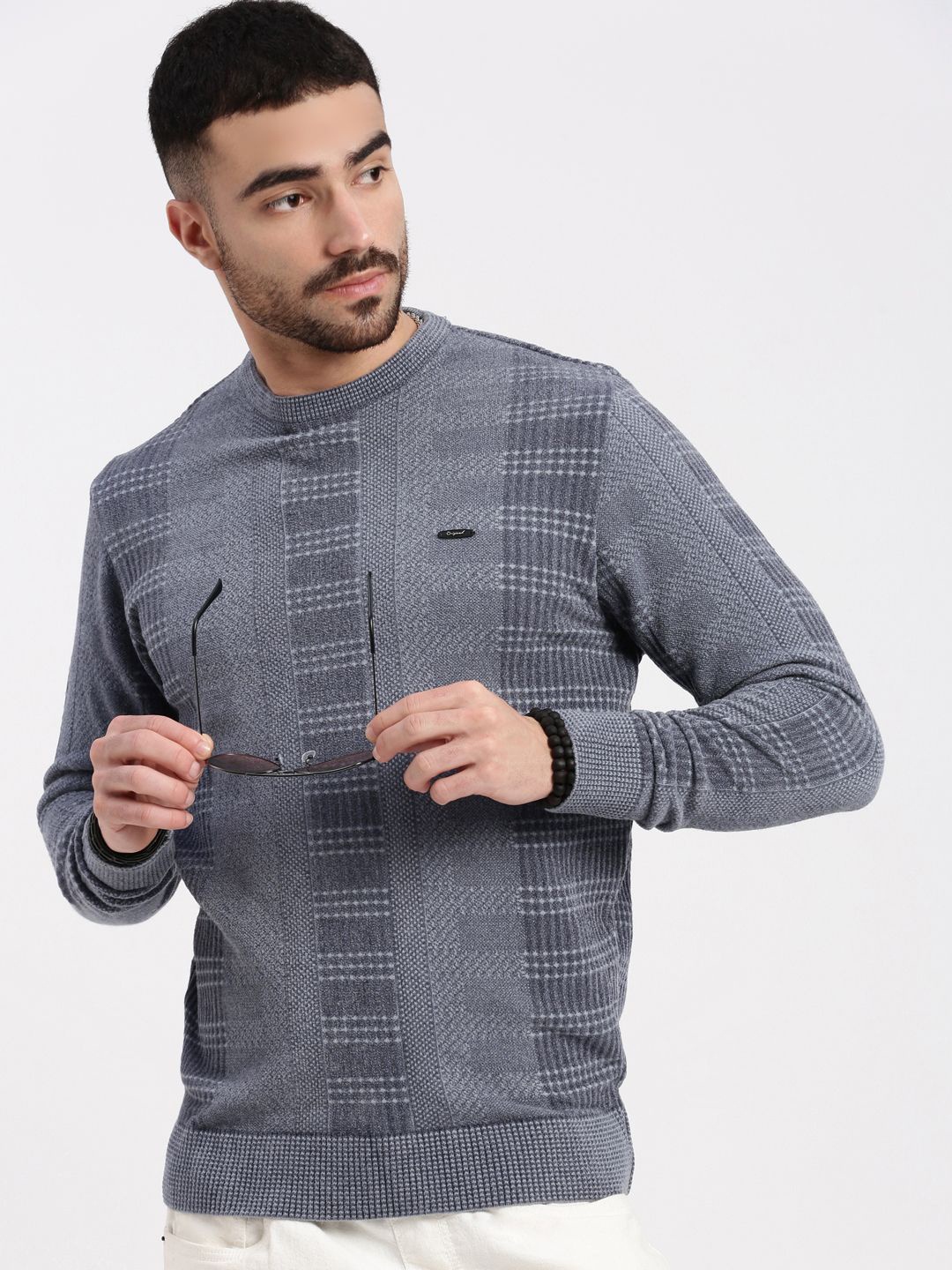 

SHOWOFF Men Striped Pullover Sweater, Grey