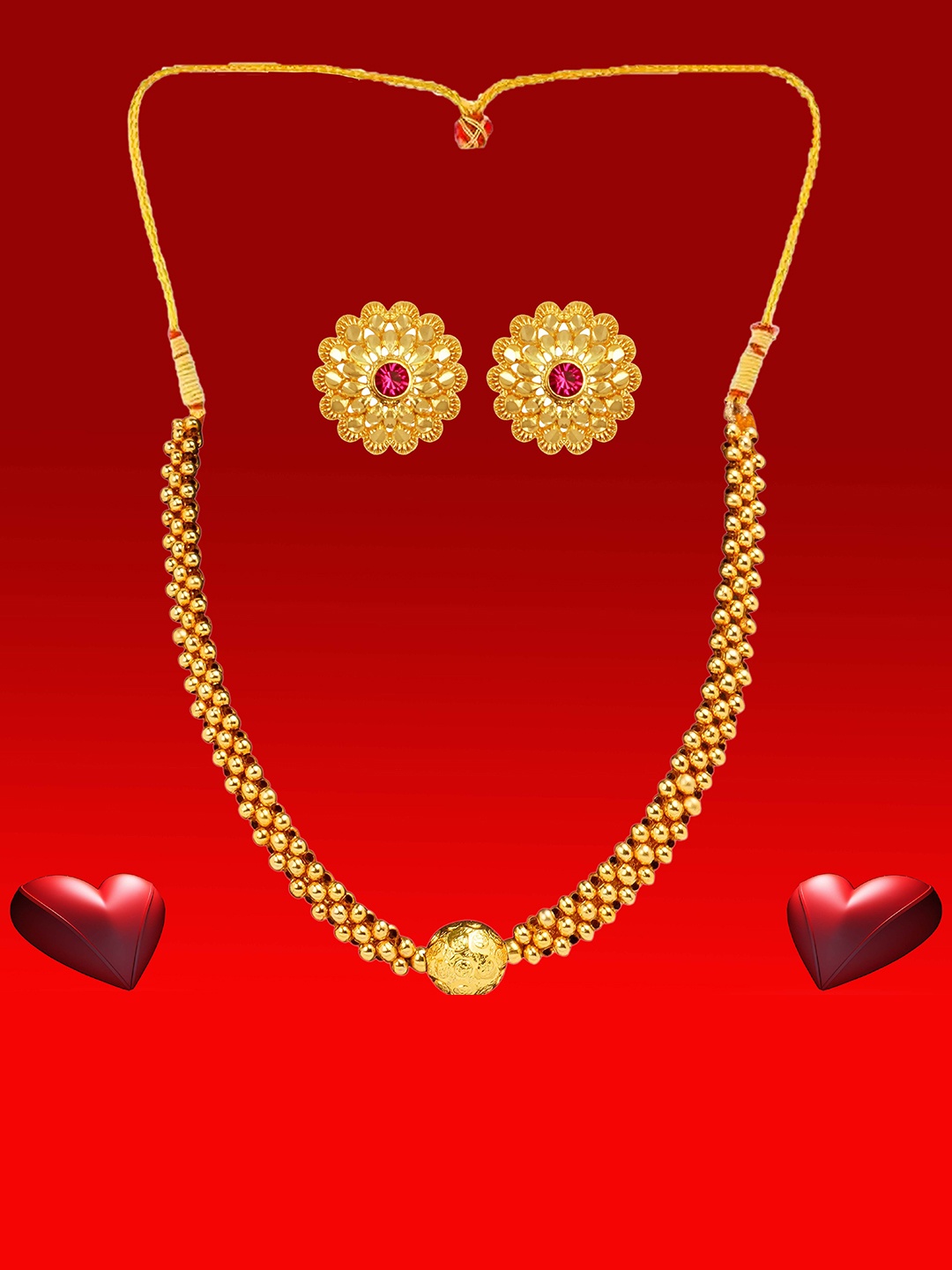 

Heer Collection Gold Plated Stone Studded Matte Finish Jewellery Set
