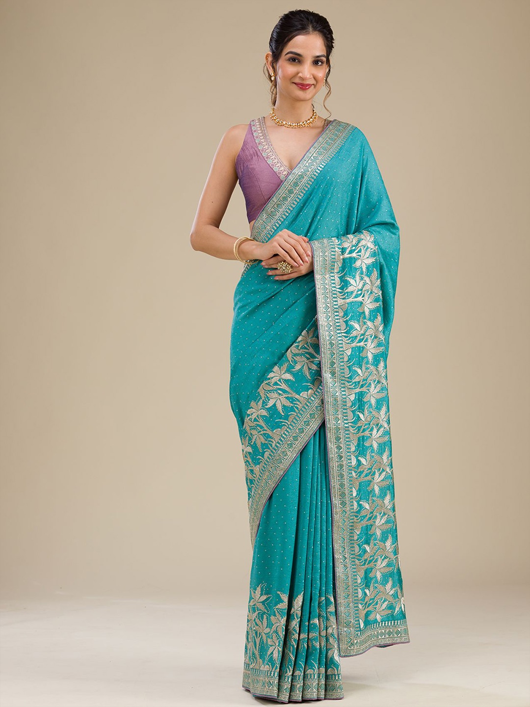 

Koskii Embroidered Zari Saree, Blue