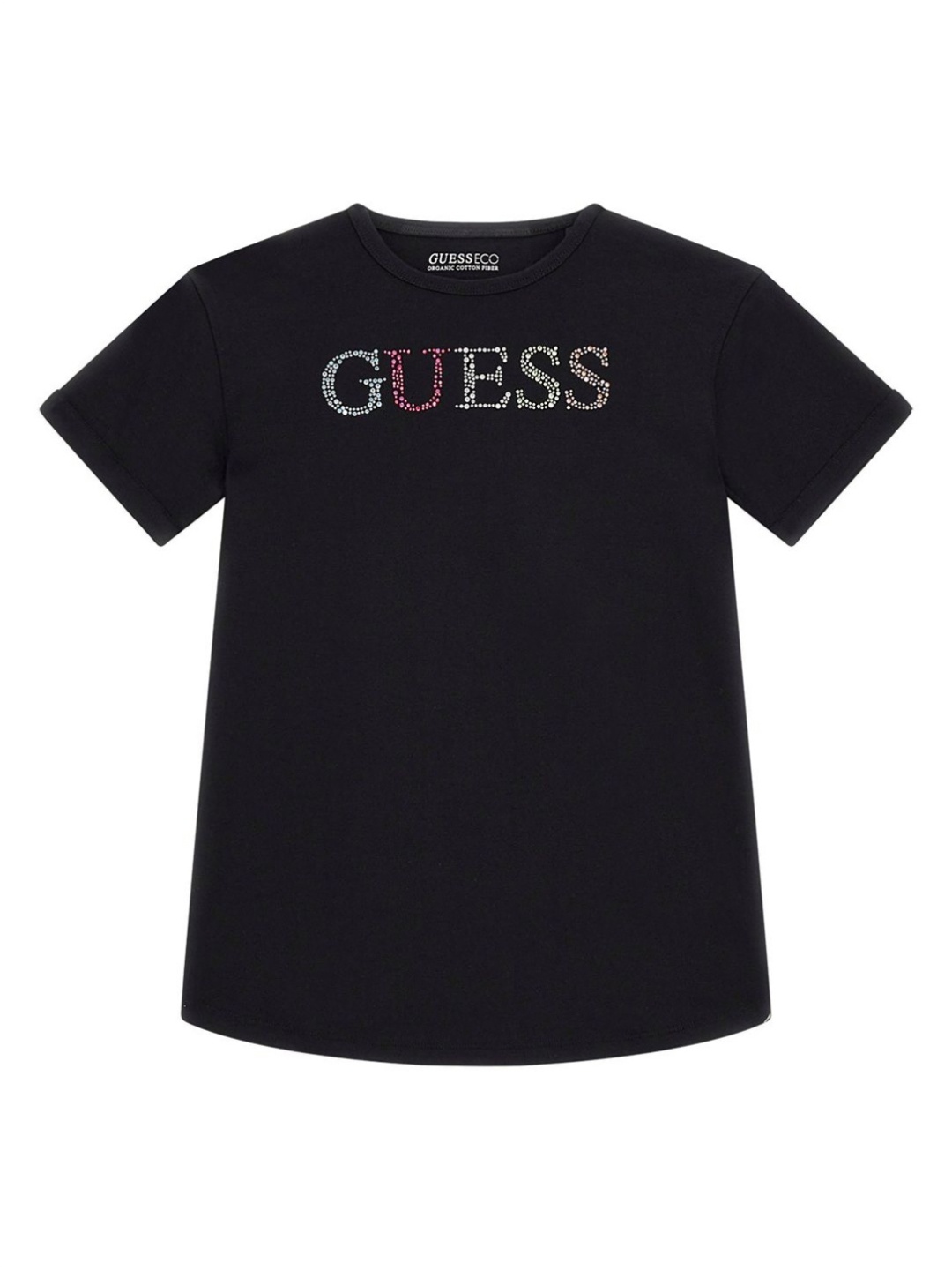 

GUESS kids Girls Typography Printed Round Neck Cotton T-shirt, Black