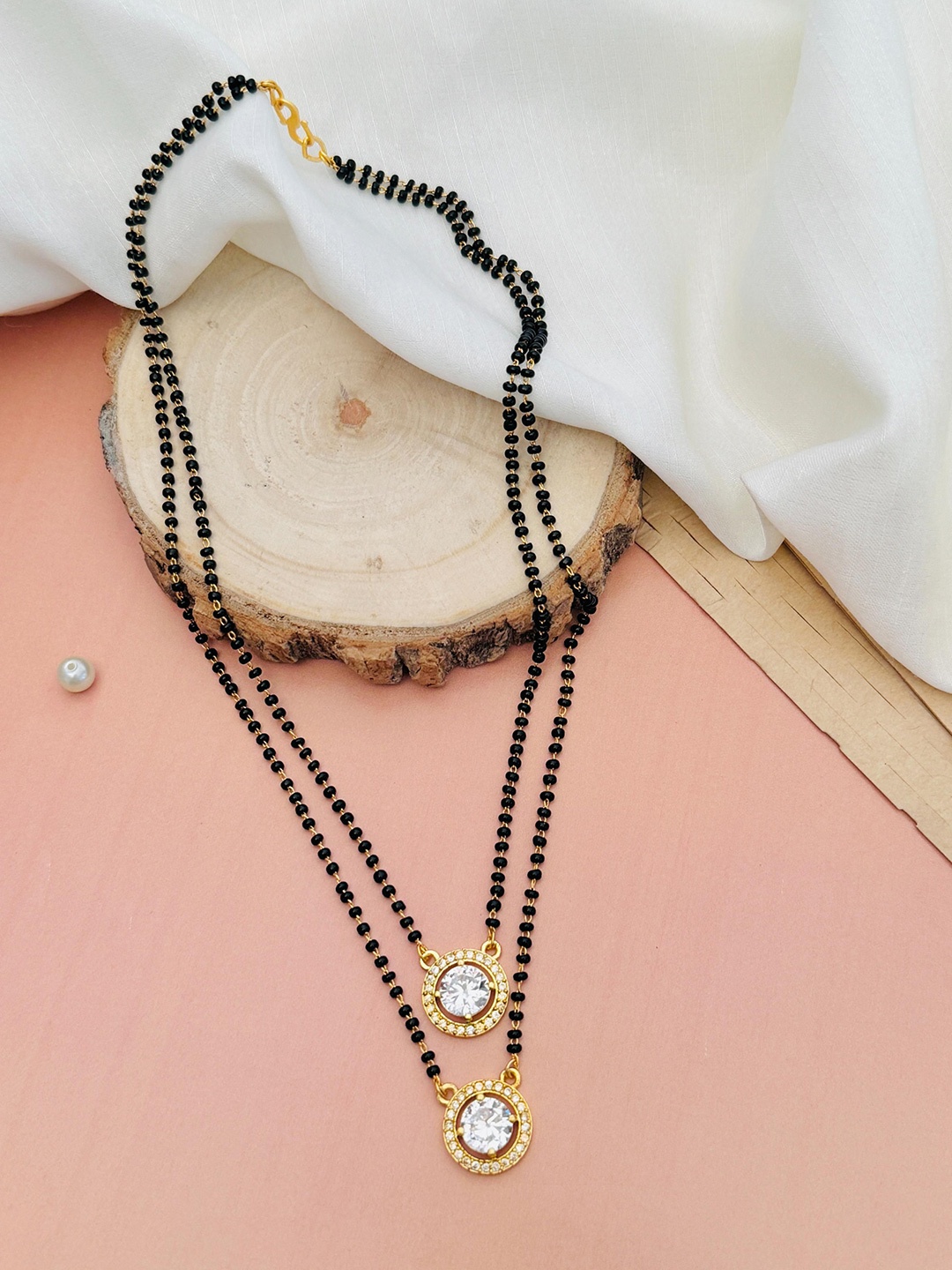 

ABDESIGNS Gold-Plated American Diamond Studded & Beaded Mangalsutra