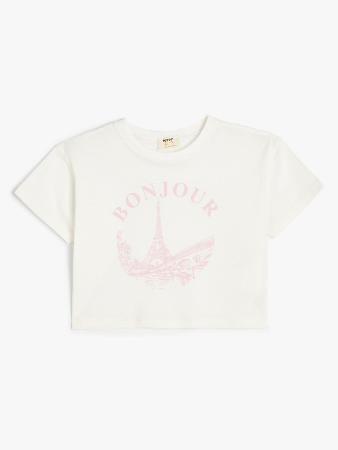 

Koton Girls Typography Printed Round Neck Cotton T-shirt, Beige