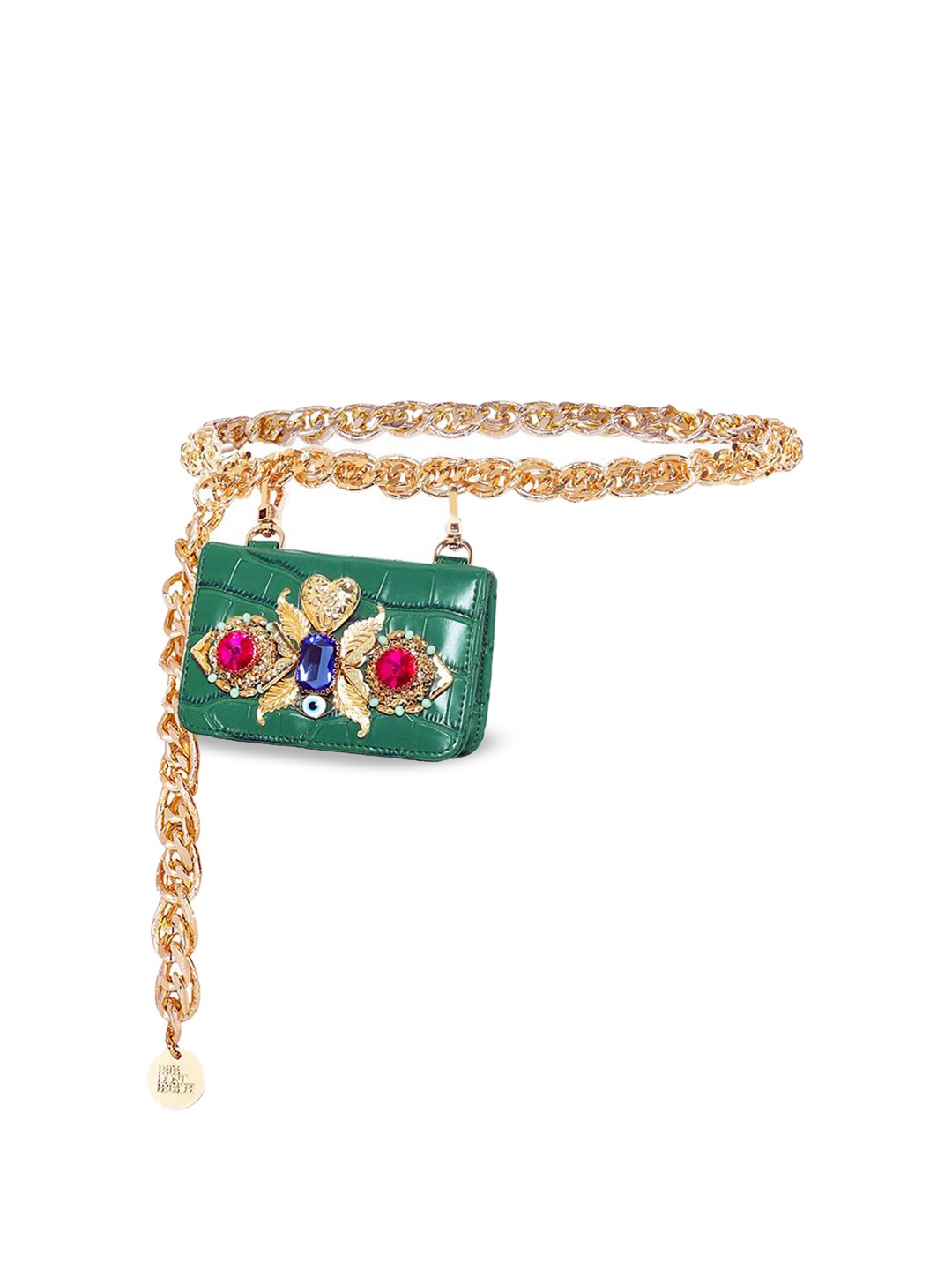 

Papa Don't Preach Women Embellished Leather Structured Sling Bag, Green