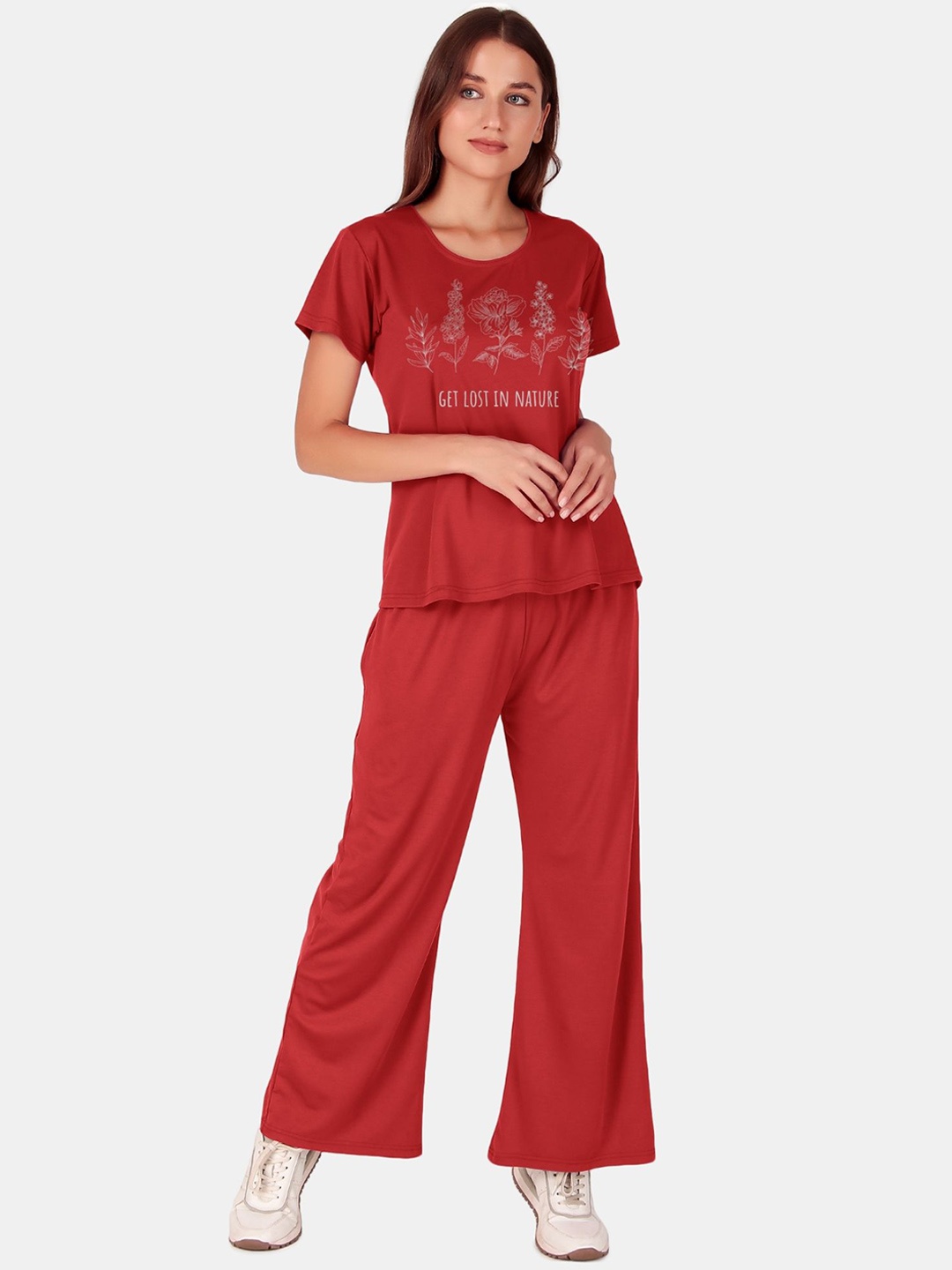 

Fasense Women Top & Trousers Co-Ords Set, Maroon