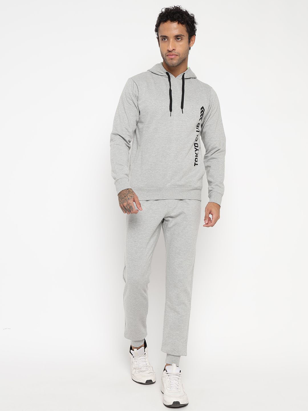 

OFF LIMITS Men Solid Sweatshirt & joggers Tracksuit, Grey melange