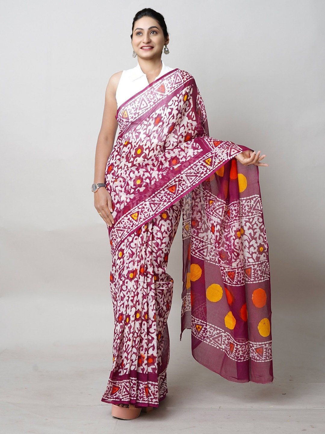 

Unnati Silks Ethnic Motifs Pure Cotton Handloom Kota Saree, Pink