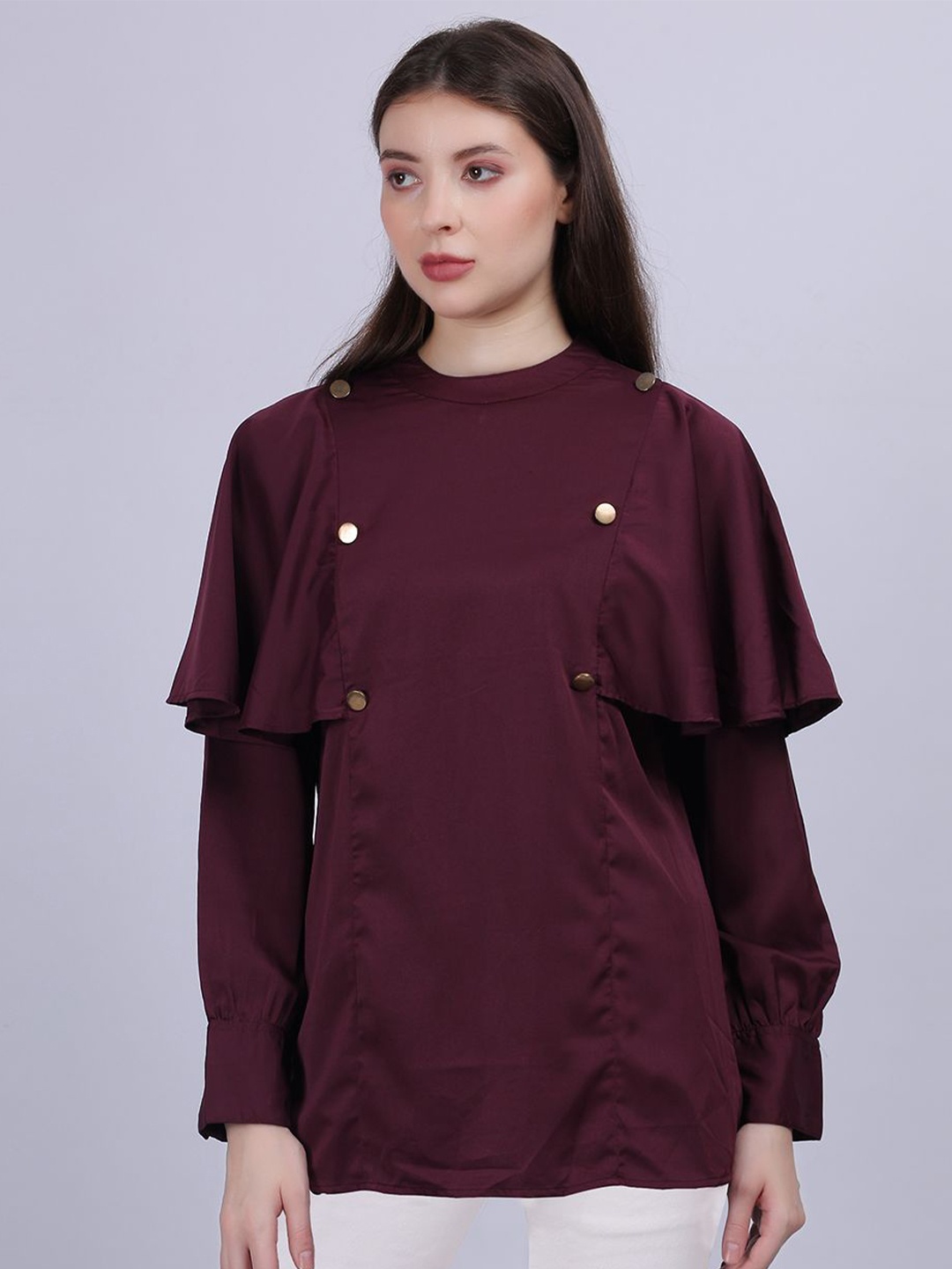 

Aumbe Women Solid Round Neck Top, Burgundy