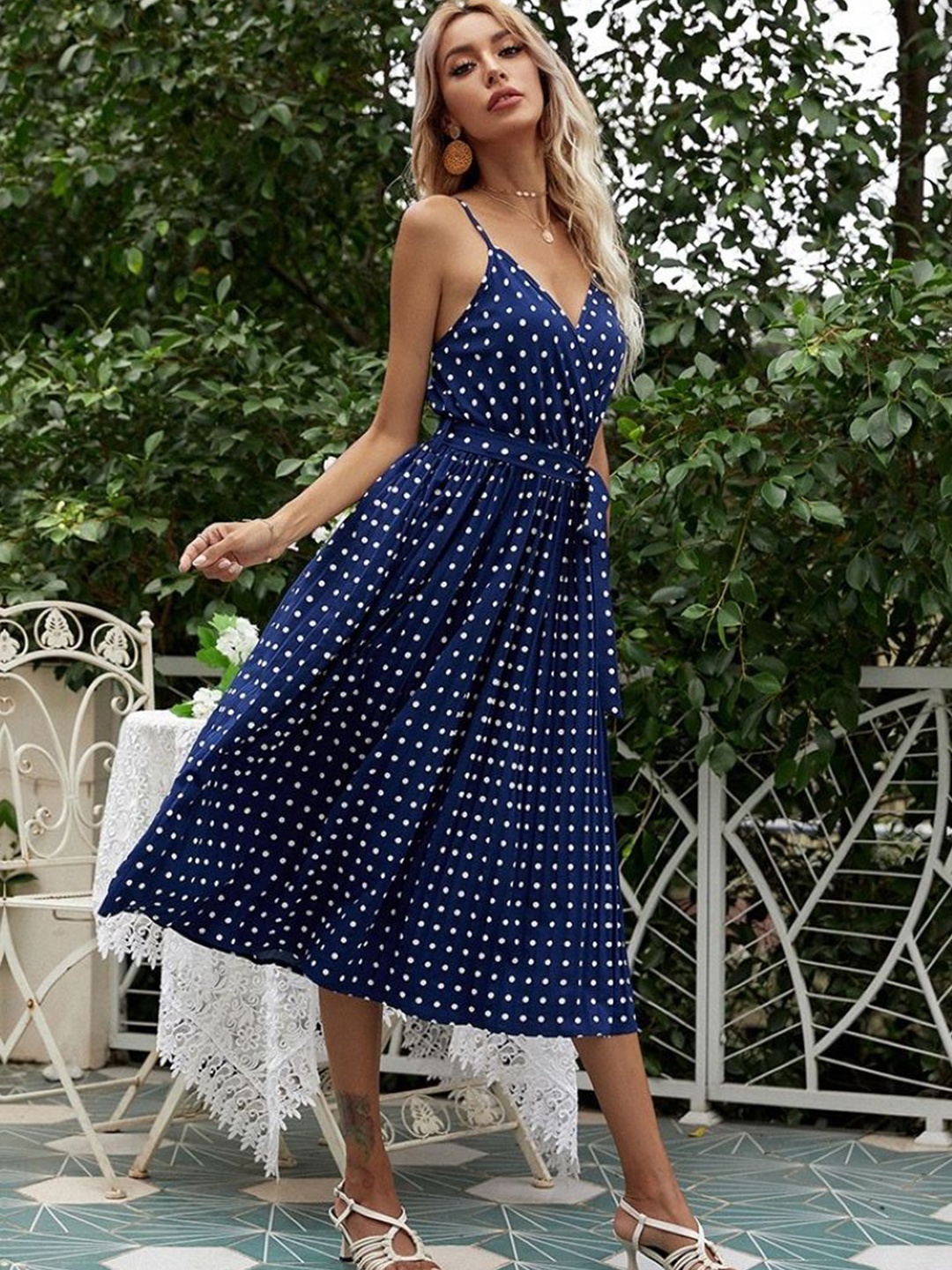 

StyleCast Women Polka Dot Print Empire Mini Dress, Blue