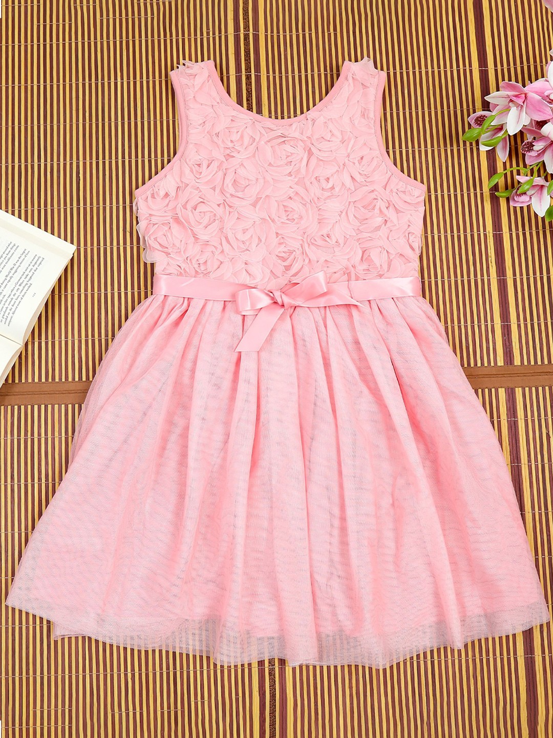 

The Lion and The Fish Girls Floral Printed Round Neck Fit & Flare Dress, Pink