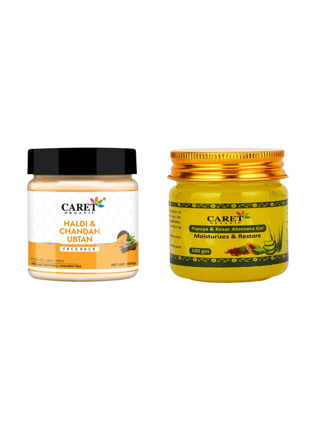 

CARET ORGANIC Haldi & Chandan Ubtan Face Pack & Papaya , Kesar Aloevera Gel- 100 g Each, White