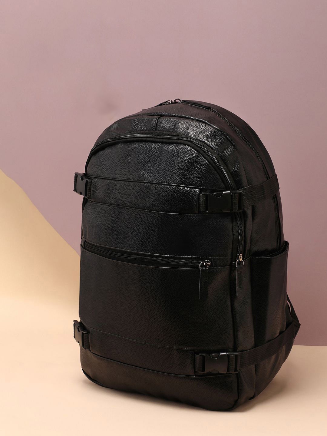

French Accent Men Travel Leather Backpack, Black