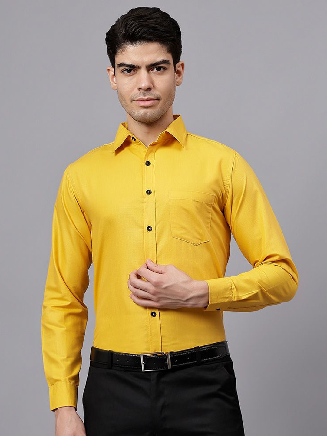 

Vida Loca Men India Slim Spread Collar Solid Cotton Slim Fit Formal Shirt, Yellow